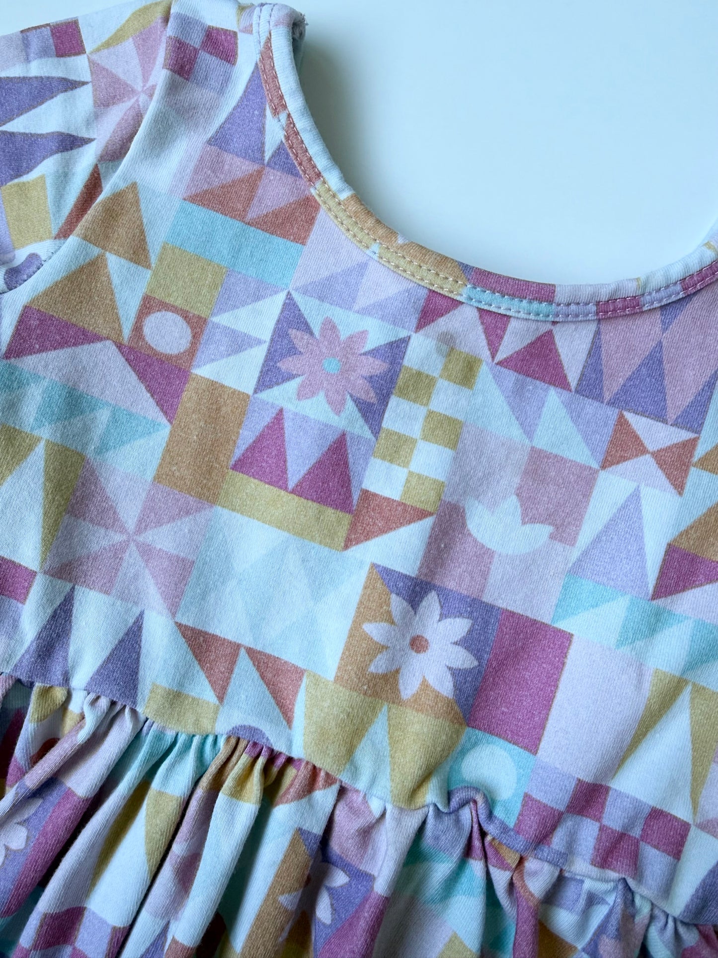 Girlhood Pink Pastel Geometric Short Sleeve Twirl Dress (4T)