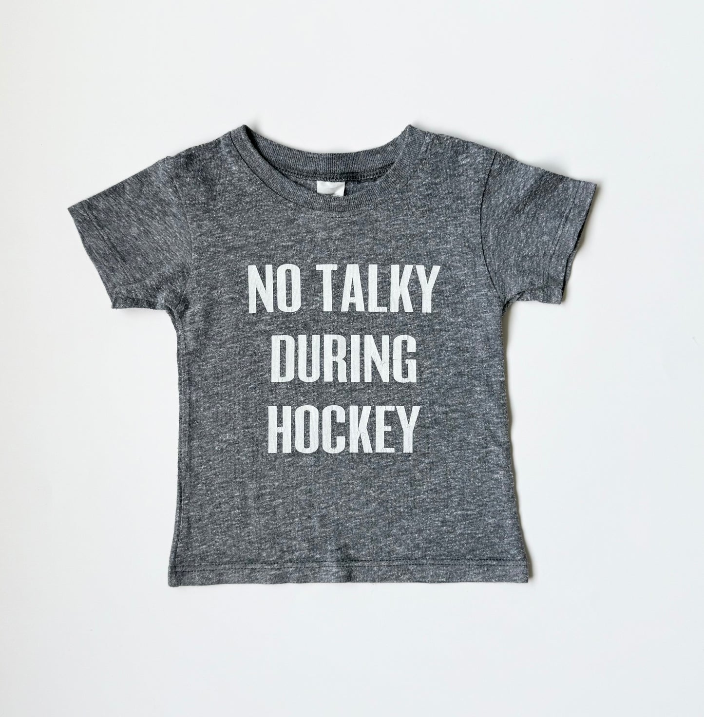 Portage & Main Light Grey “No Talking During Hockey” T-Shirt (6-12 Months)