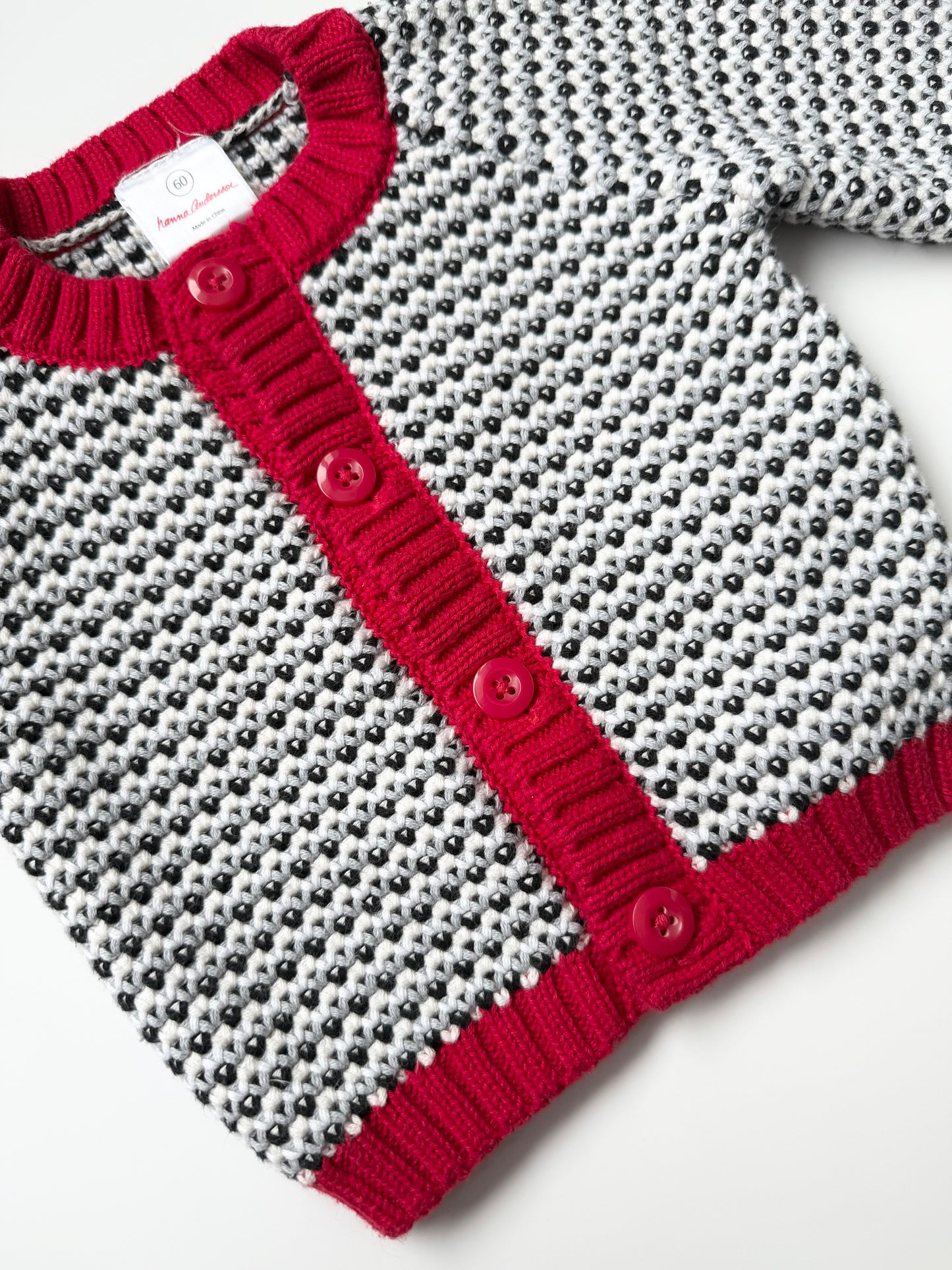 Hanna Andersson Black, White & Red Knit Cardigan (3-6 Months)