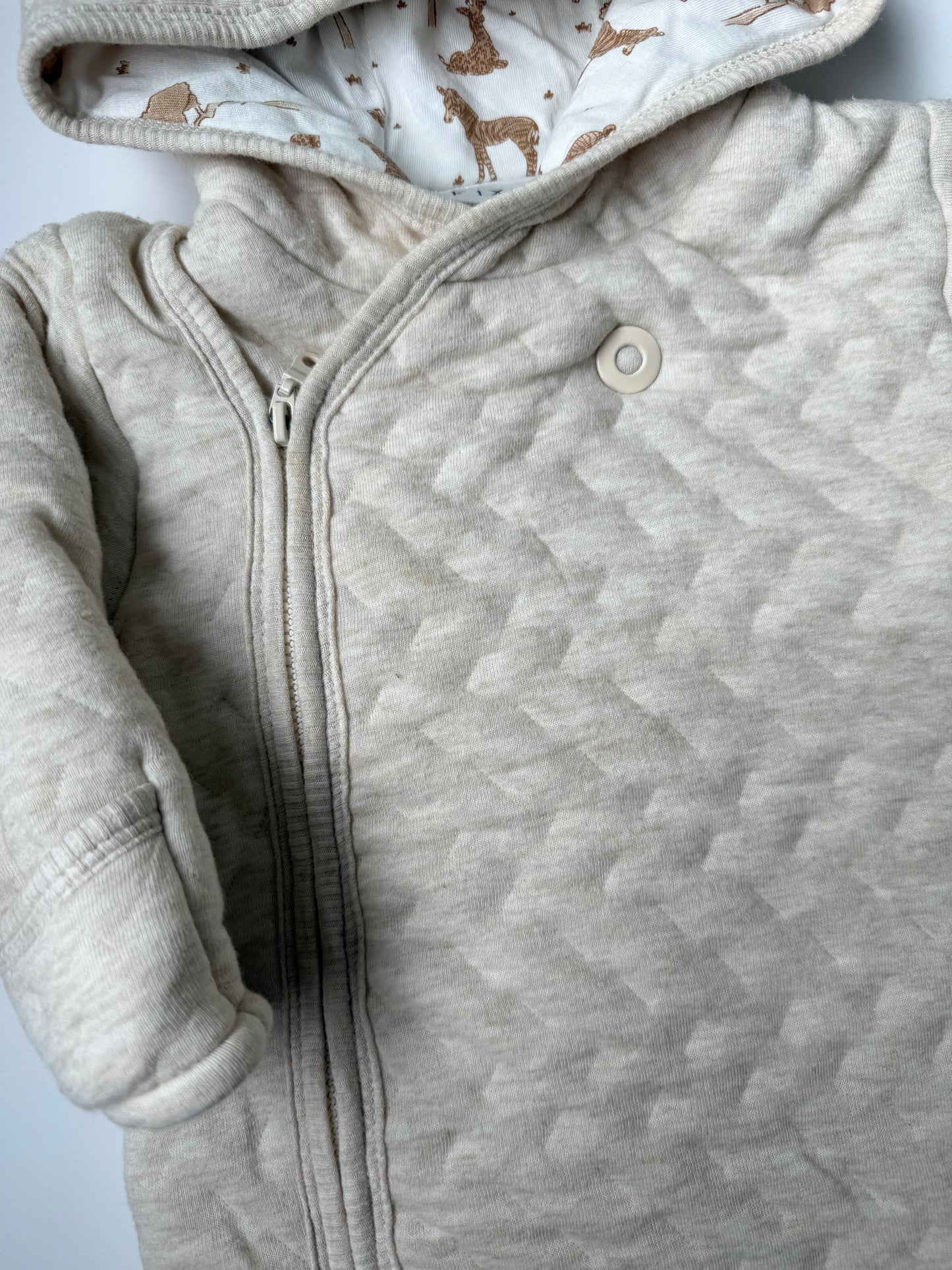 Fixoni Cream Quilted & Safari Animals Bunting Suit (3 Months)