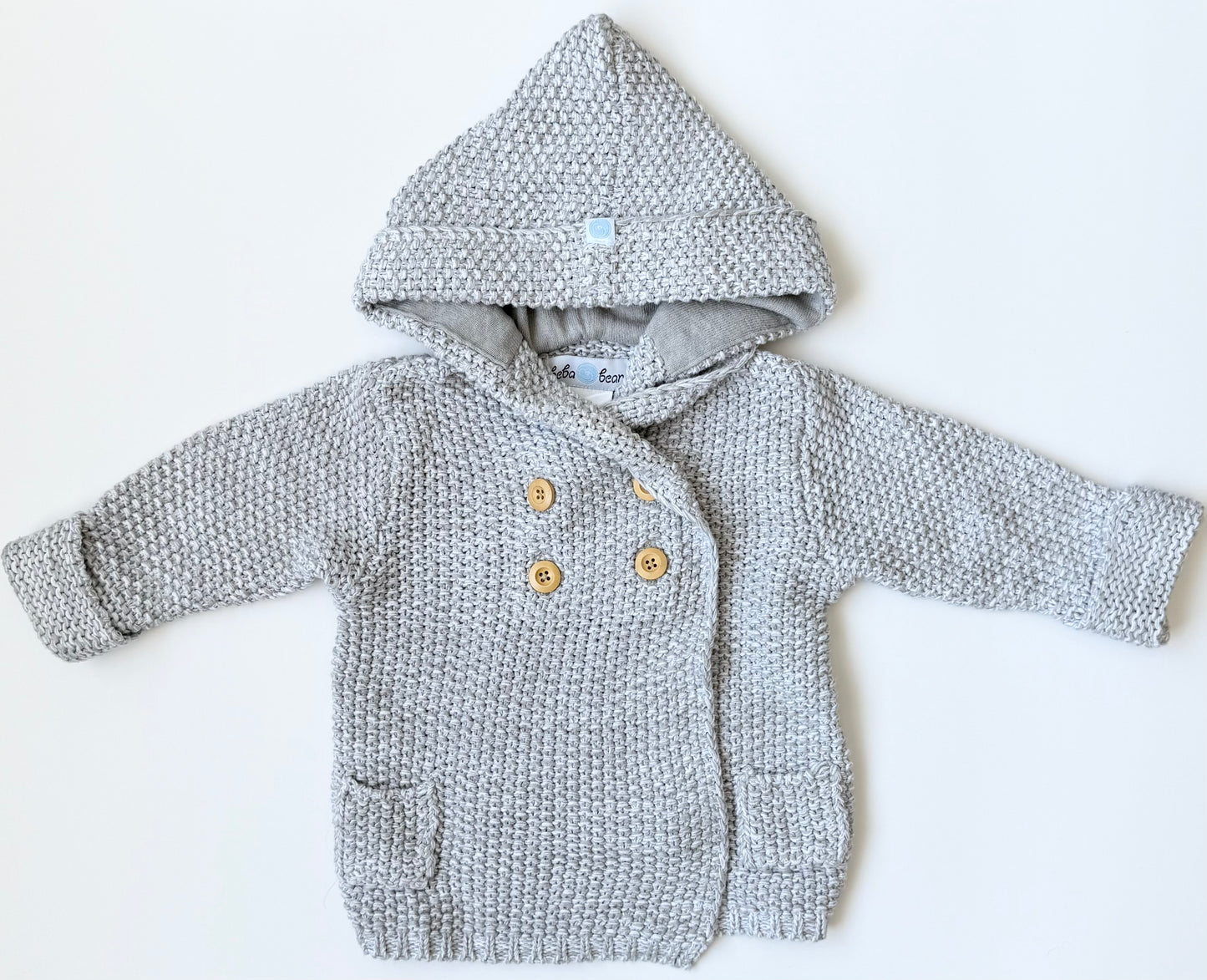 Beba Bean Grey Knit Hooded Sweater (6-12 Months)