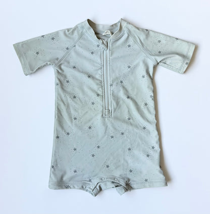 Quincy Mae Green Stars Short Rashguard One Peice Swimsuit (18-24 Months)