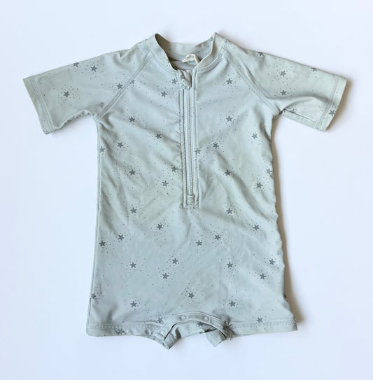 Quincy Mae Green Stars Short Rashguard One Peice Swimsuit (18-24 Months)