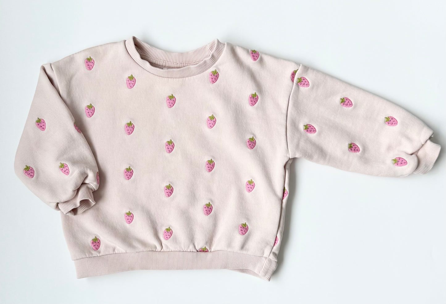 Zara Pink & Embroidered Strawberries Crewneck Sweater (3T)