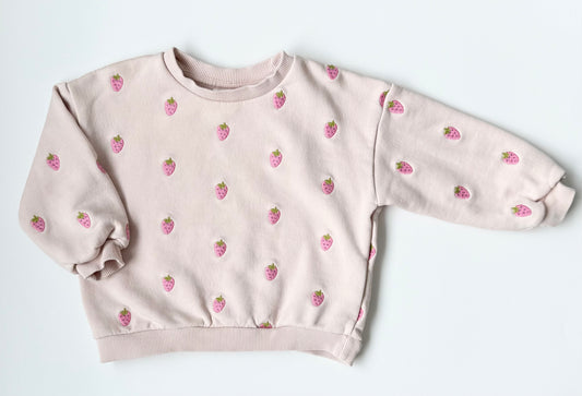 Zara Pink & Embroidered Strawberries Crewneck Sweater (3T)