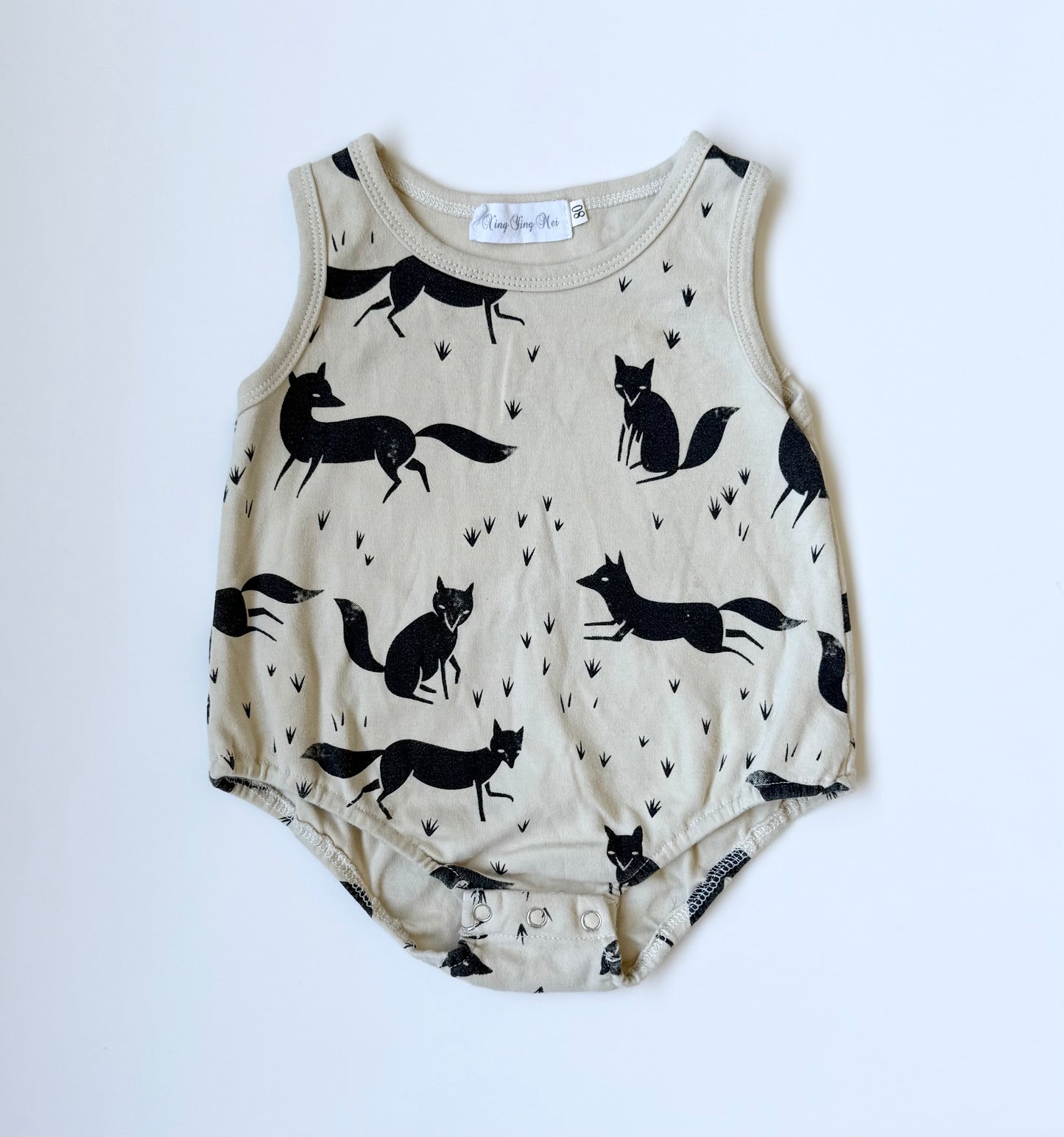 King Ying Mei Beige & Black Foxes Tank Bubble Bodysuit (12-18 Months)