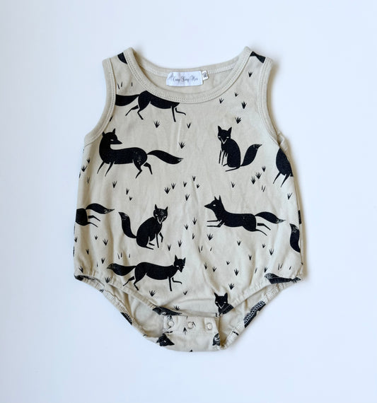 King Ying Mei Beige & Black Foxes Tank Bubble Bodysuit (12-18 Months)