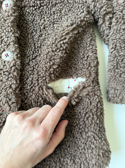 Zara Brown Teddy Bear Sherpa Cherries Jacket (4-5 Years)