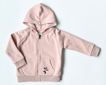 Badaboom Pink Embroidered Flower Zip Up Hoodie (12 Months)