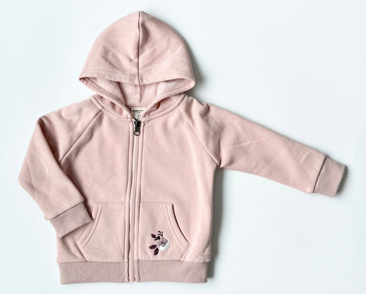 Badaboom Pink Embroidered Flower Zip Up Hoodie (12 Months)