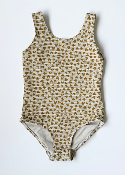 H&M Beige Hearts Pebbled One Piece Swimsuit (6-8 Years)