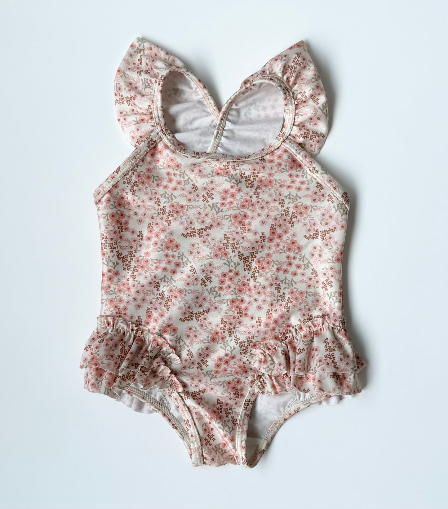 H&M Pink Dainty Floral Ruffle One Piece Swimsuit - New (2-6 Months)