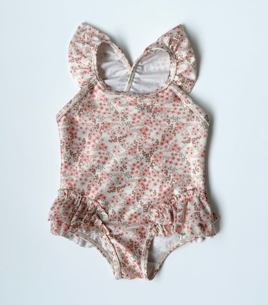 H&M Pink Dainty Floral Ruffle One Piece Swimsuit - New (2-6 Months)