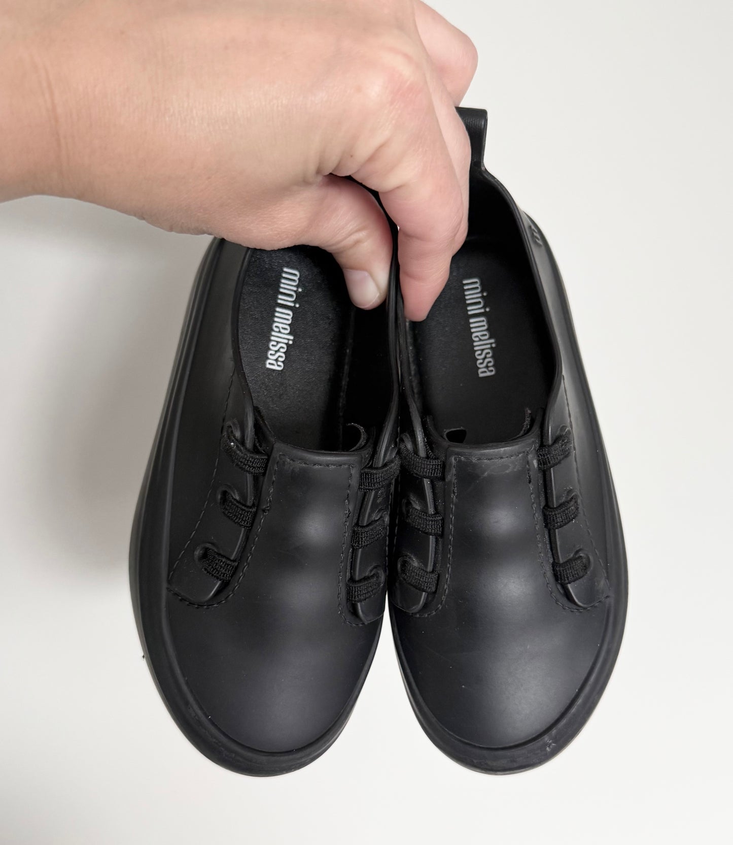 Mini Melissa Black Rubber Slip On Stretch Lace Sneakers (9)