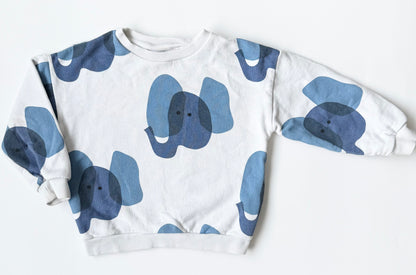 Zara White & Blue Elephants Crewneck Sweater (2-3 Years)