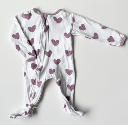 ZippyJamz White & Purple Hearts Sleeper (0-3 Months)