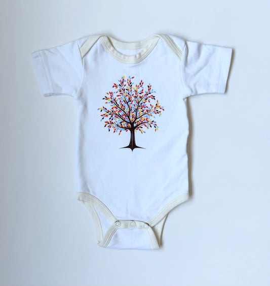 The Baby Box Co. White & Colorful Tree Short Sleeve Bodysuit (3-6 Months)