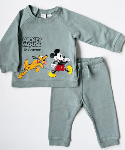 H&M x Disney Light Green Mickey Mouse & Friends Sweater & Pants Set (9-12 Months)