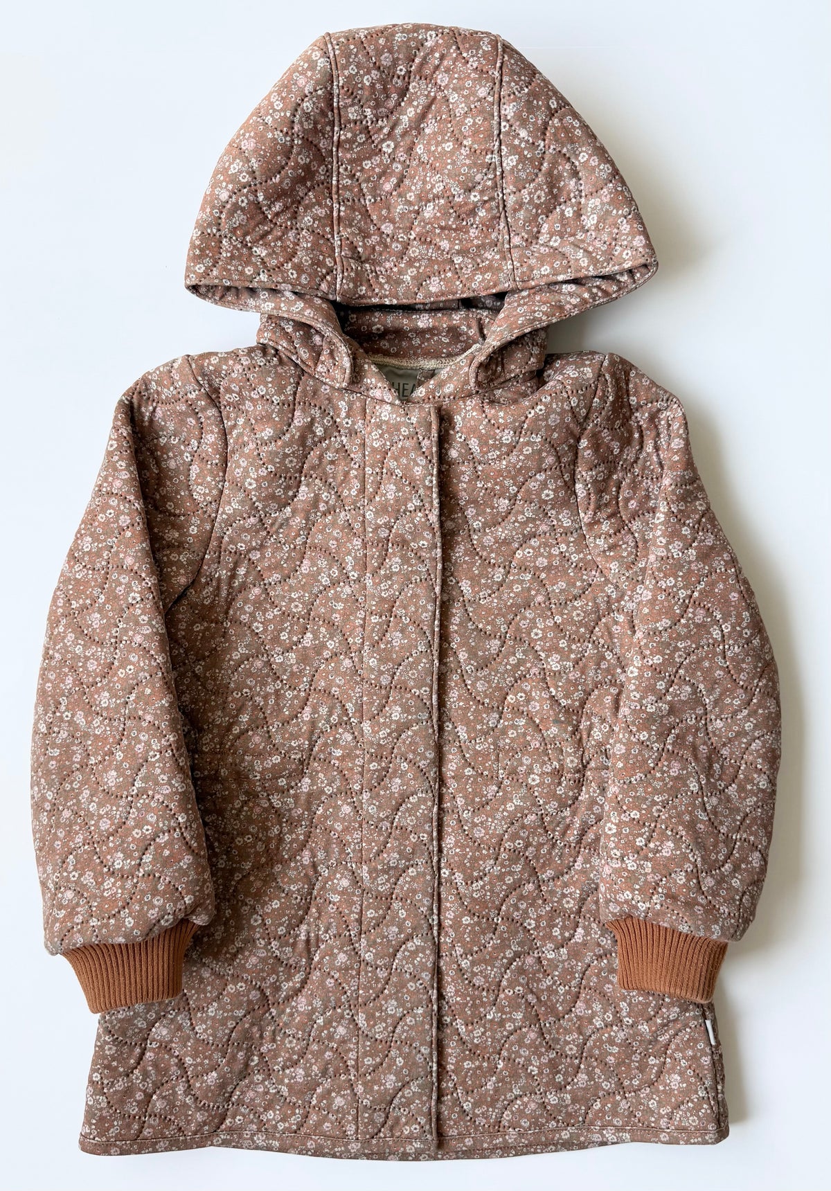 Wheat Thermo Quilted Hooded Fall Jacket Lulu in Tan Dainty Floral (5 Years)