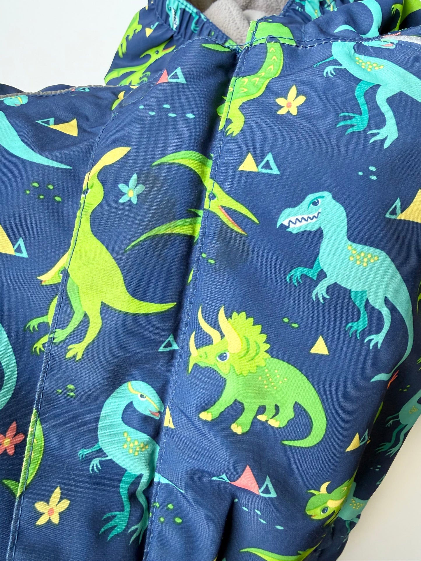 Jan & Jul Cozy-Dry Blue & Green Dinosaurs Fleece Lined Waterproof Rain/Play Suit (1T)