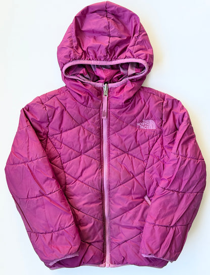 The North Face Perrito Dark Pink & Purple Patterned Reversible Puffer Hooded Jacket (6 Years)