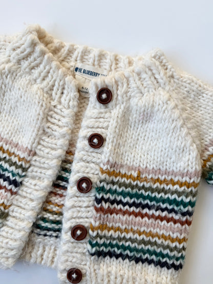 The Blueberry Hill White & Neutral Stripes Knit Cardigan Sweater (6-12 Months)