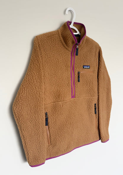 Women's Patagonia Retro Pile Marsupial Pullover - Nest Brown & Amaranth Pink (Extra Small)