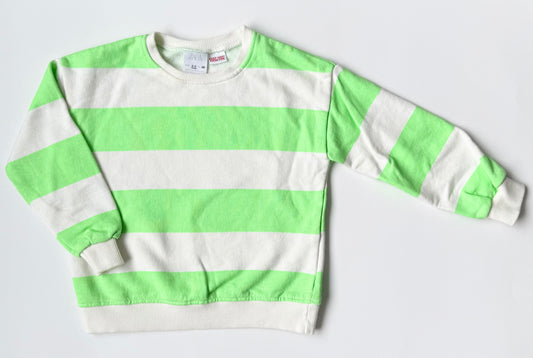 Zara White & Bright Green Striped Crewneck Sweater (2-3 Years)