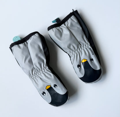 Wedze Grey Penguins Fleece Lined Mittens (12-18 Months)
