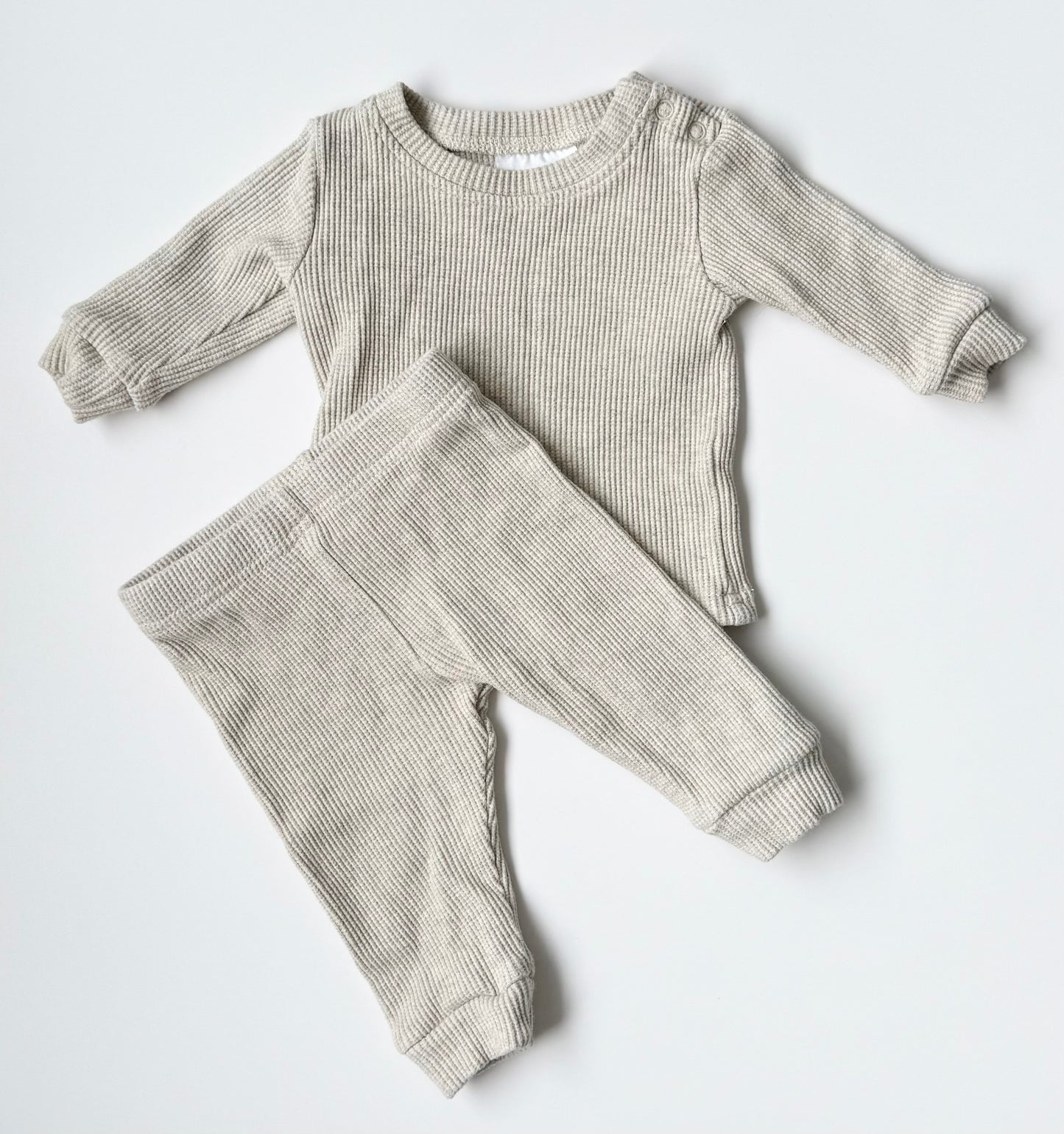 Mebie Baby Off White Waffled Long Sleeve & Pants Set (3-6 Months)