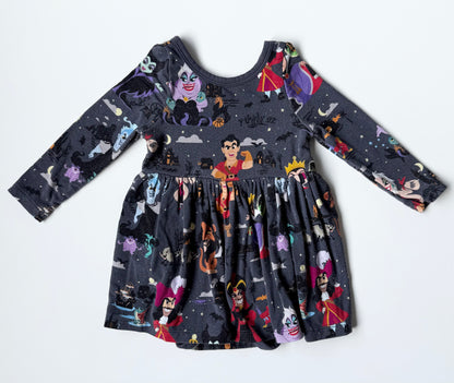 Little Sleepies x Disney Dark Grey Villains Long Sleeve Bodysuit Dress (0-3 Months)