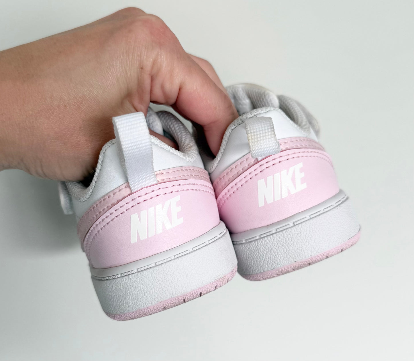 Nike Court Borough Low Recraft White & Sparkle Baby Pink Stretch Lace & Velcro Sneakers (7)