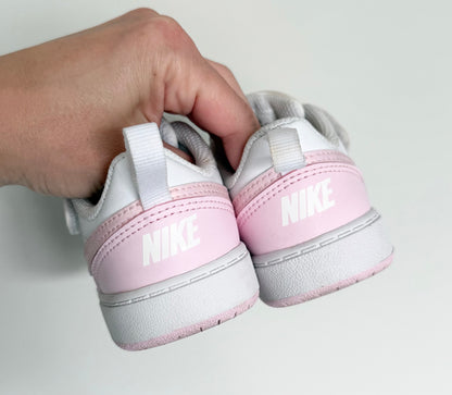 Nike Court Borough Low Recraft White & Sparkle Baby Pink Stretch Lace & Velcro Sneakers (7)