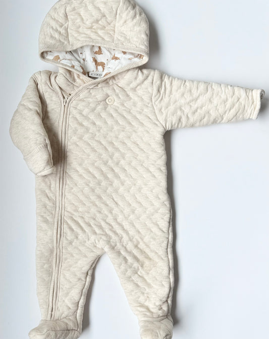 Fixoni Cream Quilted & Safari Animals Bunting Suit (3 Months)