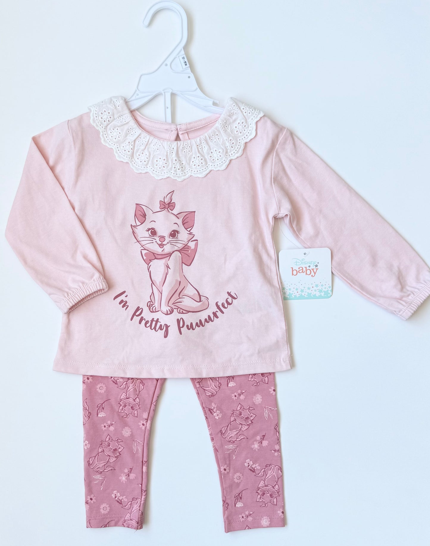 Disney Baby Pink Marie “I’m Pretty Puuurfect” Long Sleeve & Pants Set - New (12-18 Months)
