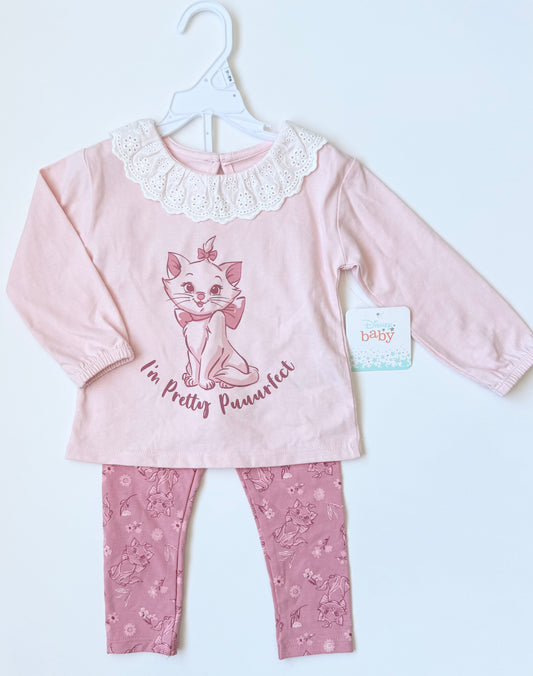 Disney Baby Pink Marie “I’m Pretty Puuurfect” Long Sleeve & Pants Set - New (12-18 Months)