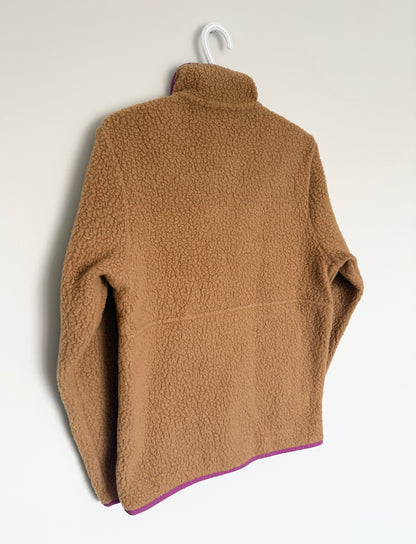Women's Patagonia Retro Pile Marsupial Pullover - Nest Brown & Amaranth Pink (Extra Small)