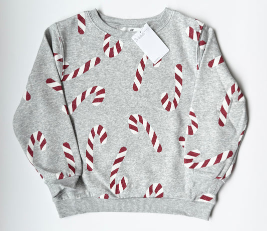 H&M Grey & Sparkle Candy Canes Crewneck Sweater - New (4-6 Years)