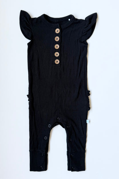 Posh Peanut Black Ribbed Sleeveless Jumpsuit (3-6 Months)