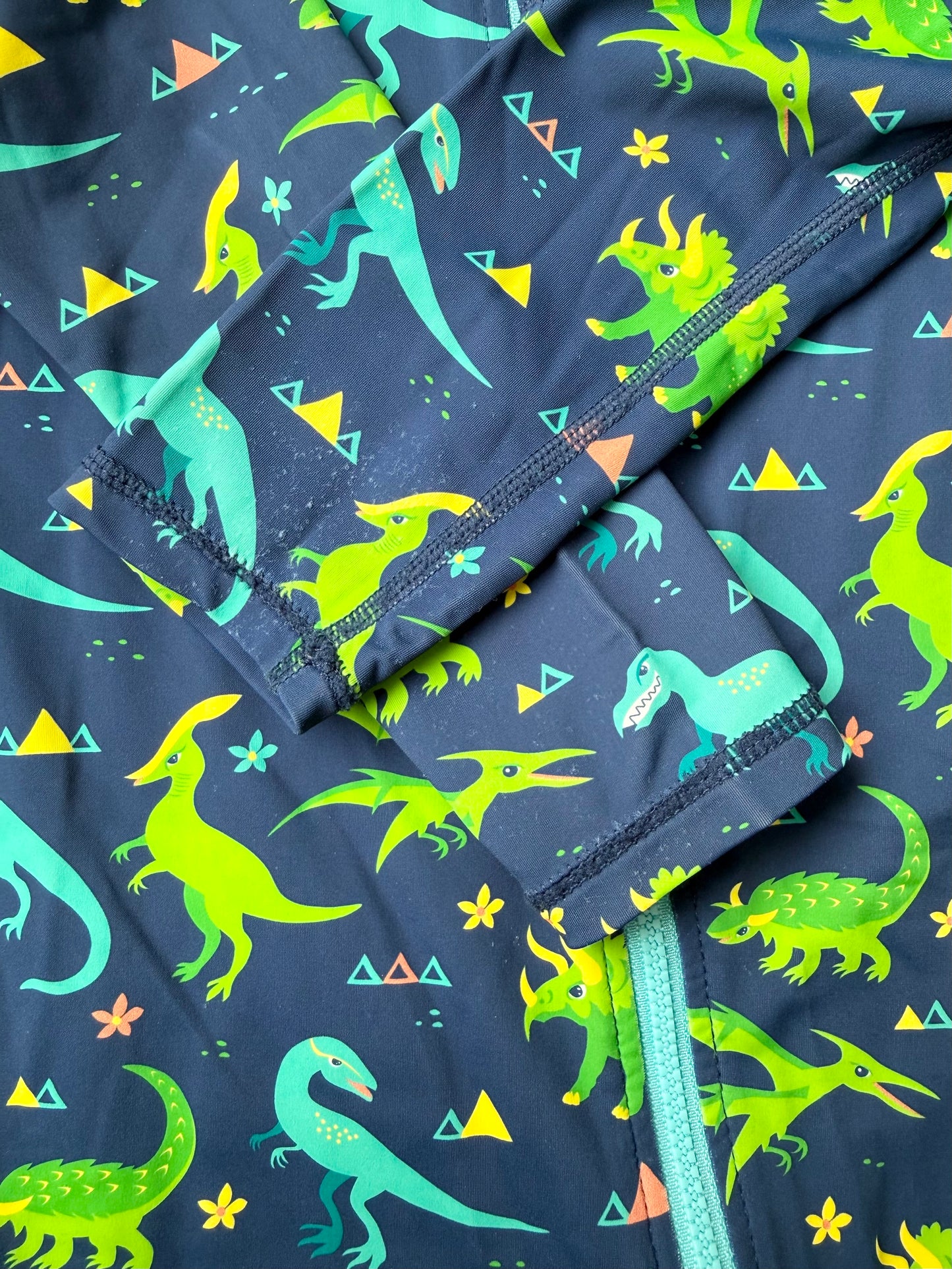 Jan & Jul Blue & Green Dinosaurs Long Sleeve & Shorts Rashguard One Piece Swimsuit (2T)
