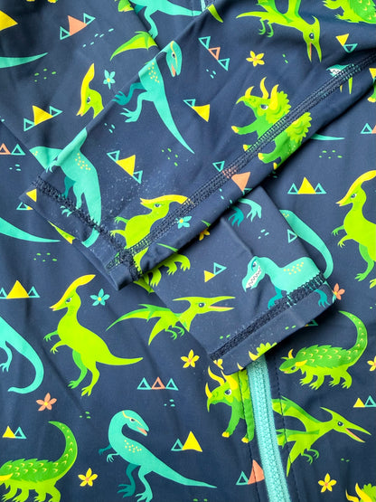 Jan & Jul Blue & Green Dinosaurs Long Sleeve & Shorts Rashguard One Piece Swimsuit (2T)