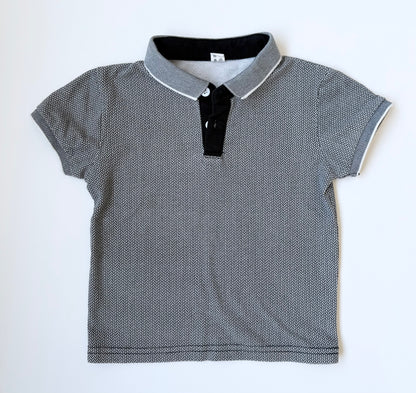 Power Bear White & Black Patterned Collared Button Front T-Shirt (3T)
