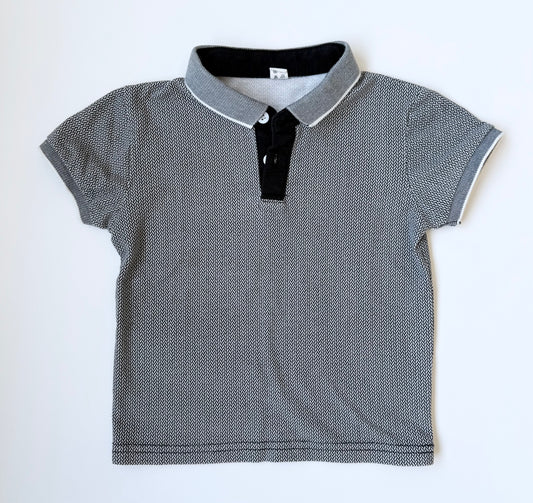 Power Bear White & Black Patterned Collared Button Front T-Shirt (3T)