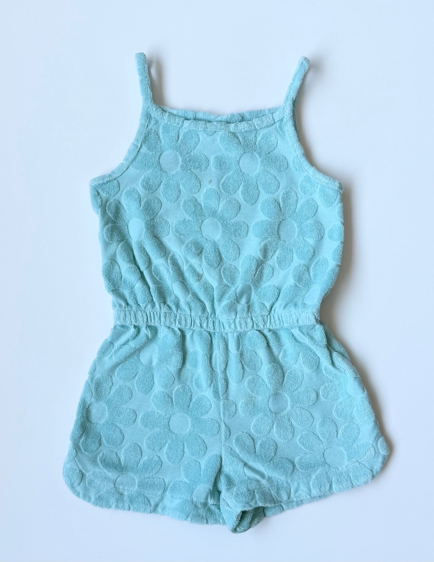 Baby Gap Aqua Blue Terry Flowers Tank Romper (3T)