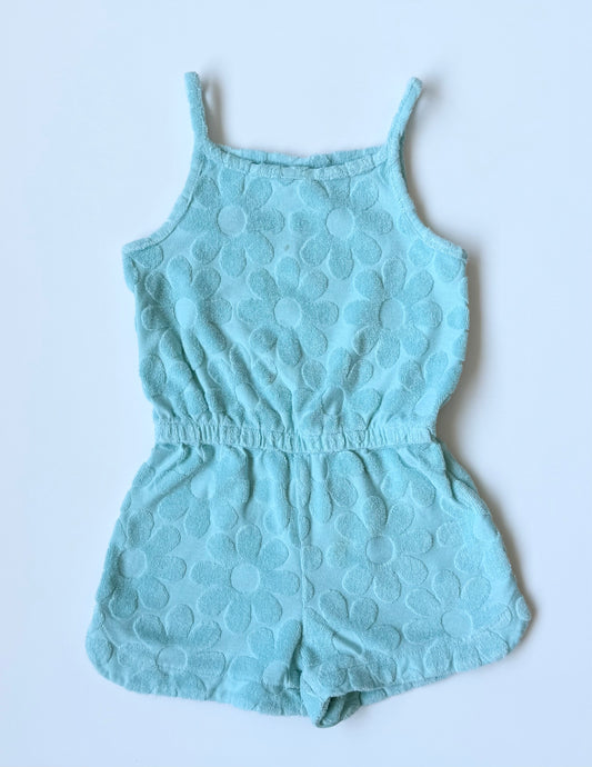 Baby Gap Aqua Blue Terry Flowers Tank Romper (3T)