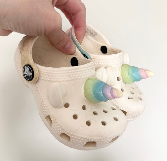 Crocs White & Pastel Sparkle Rainbow Unicorn Slip On Clogs (7)