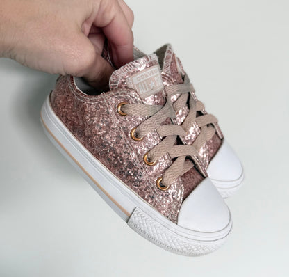 Converse Glittery Rose Gold Sparkle Lace Up Sneakers (7)