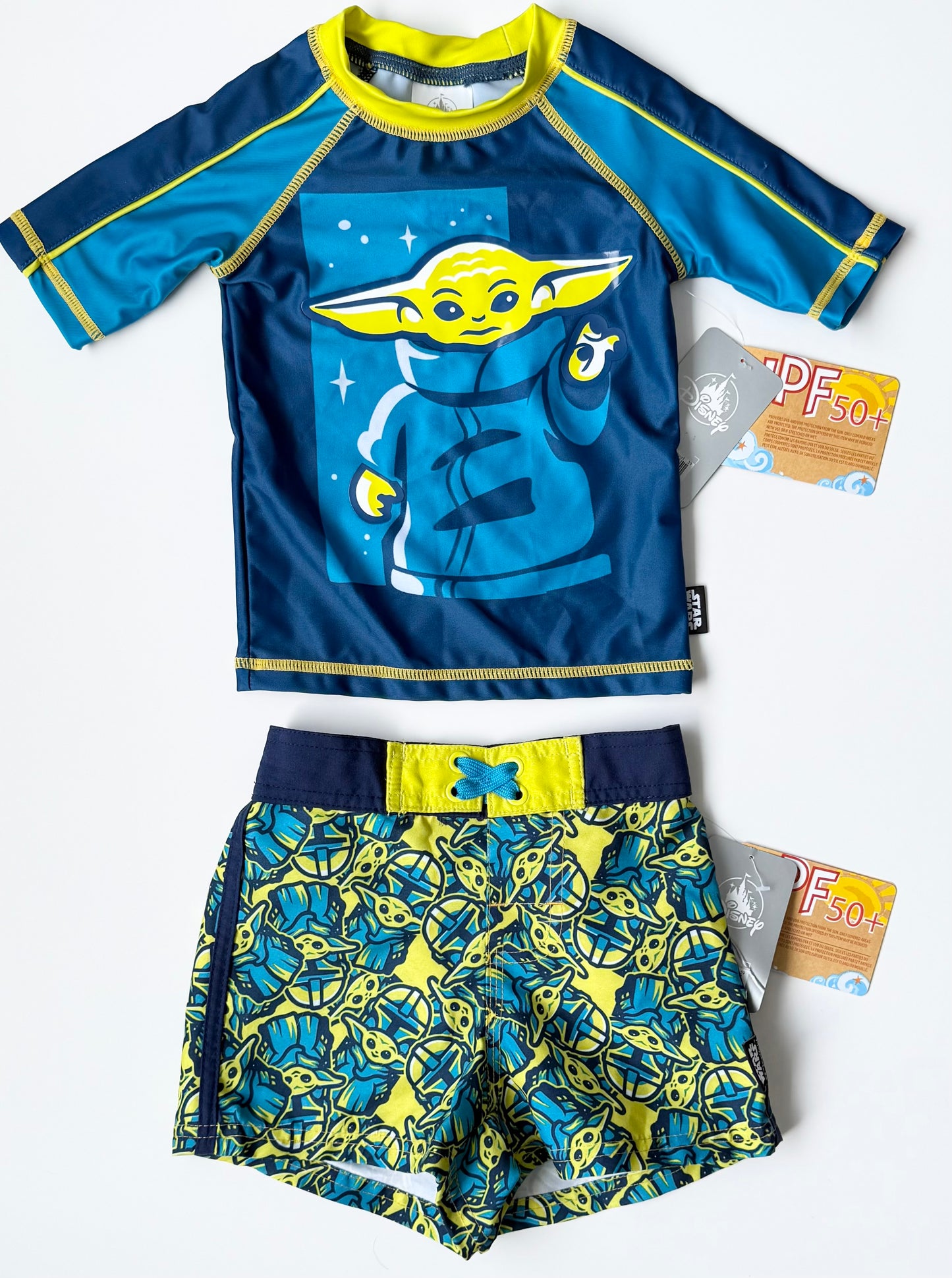 The Disney Store Blue & Green Grogu 1/4 Sleeve Top & Swim Trunks Set - New (2T)