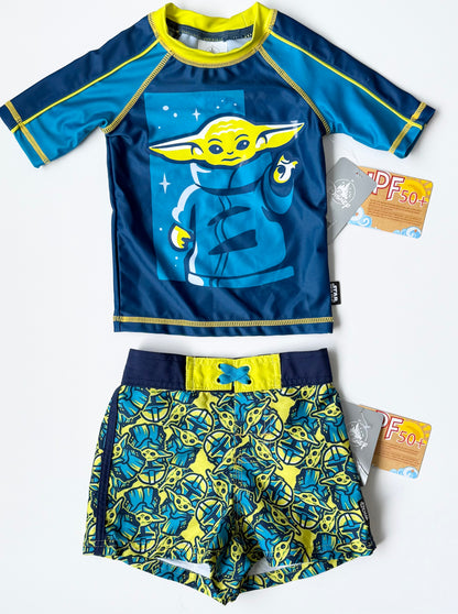 The Disney Store Blue & Green Grogu 1/4 Sleeve Top & Swim Trunks Set - New (2T)