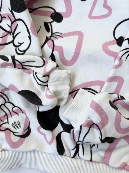Zara x Disney White & Pink Minnie Mouse Hearts Crewneck Sweater (2-3 Years)